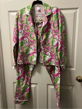 Bead Head Women’s“Mod” print Pink & Green Swirl Cotton Pajama Set Size Medium